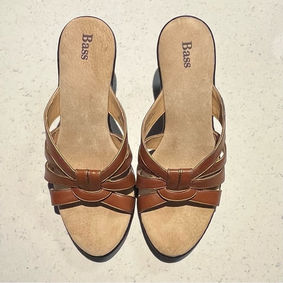 Bass Shoes - Bass Women's Sz 10 Brown Classic Vacation Travel Leather 3in Heel Slide Sandals